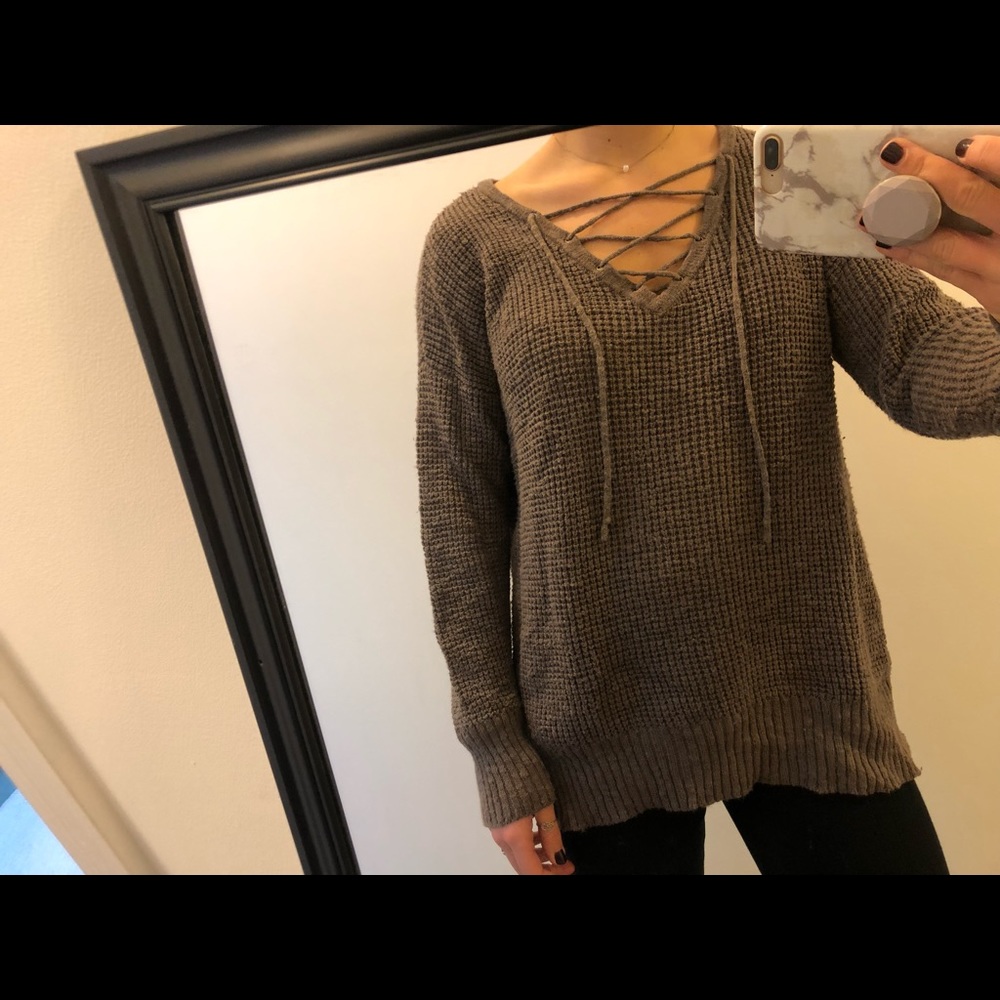 Brown lace up sweater